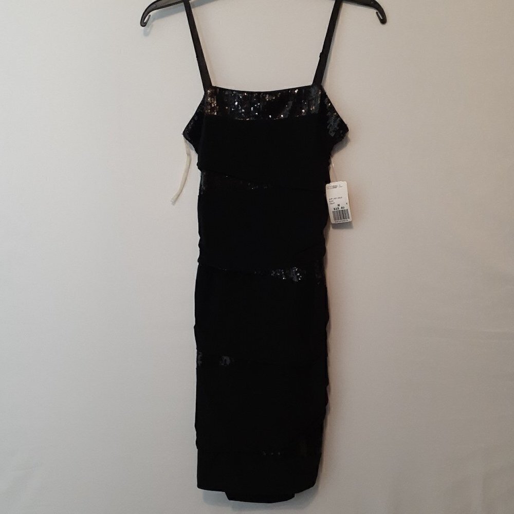 FOREVER 21 Black Formal Ruched Bodycon Strap Short Dress; Size M